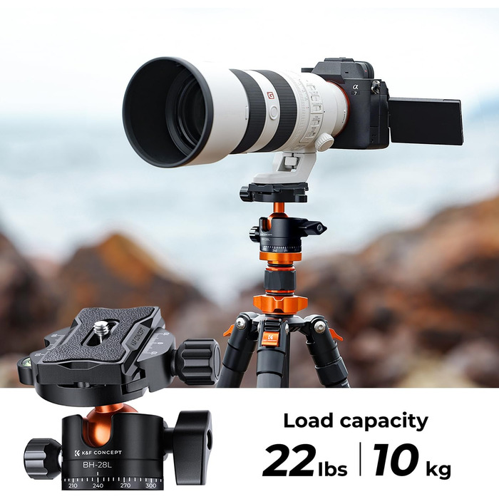 Штатив K&F Concept 172см з вуглецевого волокна, D255C4(SA255C1) - компактний штатив для камери/телефону, легкий трипод з функцією монопода, 1/4” гвинт, туристичний штатив з кульковою головкою 360° для DSLR, до 10кг