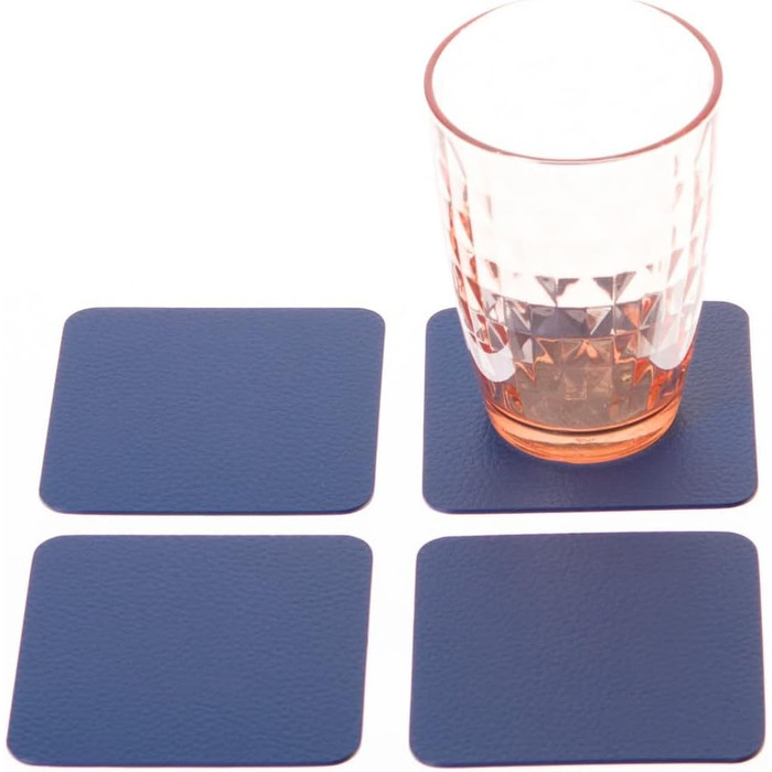 Placemats and Coasters (Set of 4) made from recycled leather, 4 placemats and 4 coasters, table mats, placemats 40 x 30 cm and coasters 10 x 10 cm (40 x 30 cm, Blue)