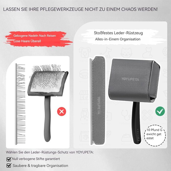 Набір щітки та гребінця для собак та котів з довгим хутром – зі сталевими шпильками 25 мм проти підшерстка та ковтунів – дерев'яний руків'я та шкіряний етикет – ідеально для голден ретриверів та мейн-кунів – (Чорний)