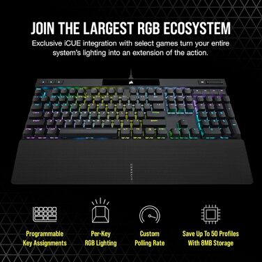 Механічна ігрова клавіатура Corsair K70 MAX RGB з перемикачами MGX, регульованою точкою активації, клавішами PBT Double-Shot, сумісна з iCUE, QWERTY NA розкладка, сталево-сірий колір
