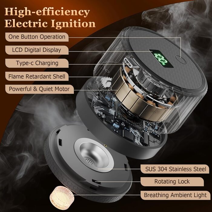 Електричний набір для копчення коктейлів з 4 режимами підсвічування, перезаряджуваний, для віскі, 6 дерев'яних стружок, без бутану, подарунок для чоловіків, батьків, коханих FY01