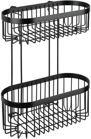 Настінна полиця WENKO Classic Plus Black, 2-ярусна, з антикорозійним покриттям, для ванної, 26,5x33x14,5 см, чорна