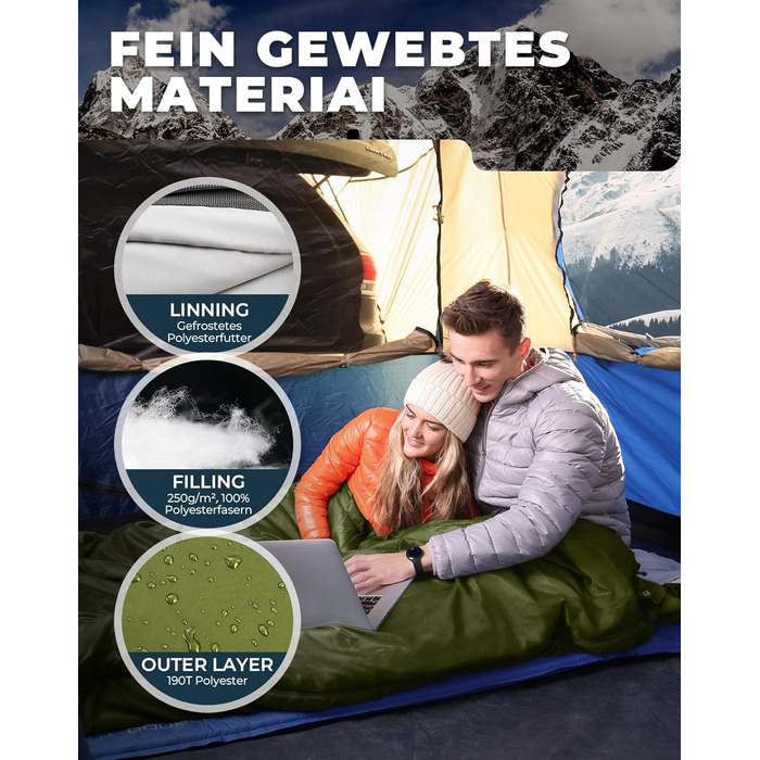 KingCamp Double Sleeping Bag - Winter Adult Sleeping Bag for 2 People with Carry Bag - Outdoor Camping