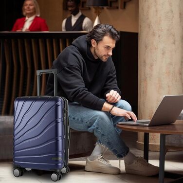 Чемодан ручної поклажі Vankean з обертовими колесами та TSA-замком, розширюваний, жорсткий, 20 дюймів, (Морський колір)