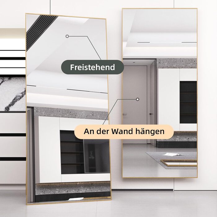 Stehender Ganzkörperspiegel mit Metallrahmen