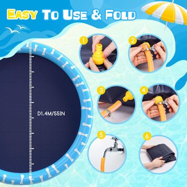 Надувний басейн для собак Nobleza D140см, Splash Pad для великих та маленьких собак, антиковзаюча поверхня, блакитний та світло-блакитний