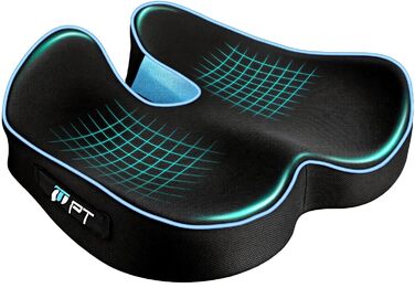 Подушка для офісного крісла POOTACK з піни Memory Foam, синя: для офісу, авто, дому, з ручкою, антиковзка
