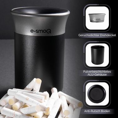 Електронна попільничка e-smoQ для HEETS, IQOS 3 Duo, Iluma Terea, герметична з кришкою, для авто, 4 кольори (чорний, сірий) – аксесуар для тютюнових стиків