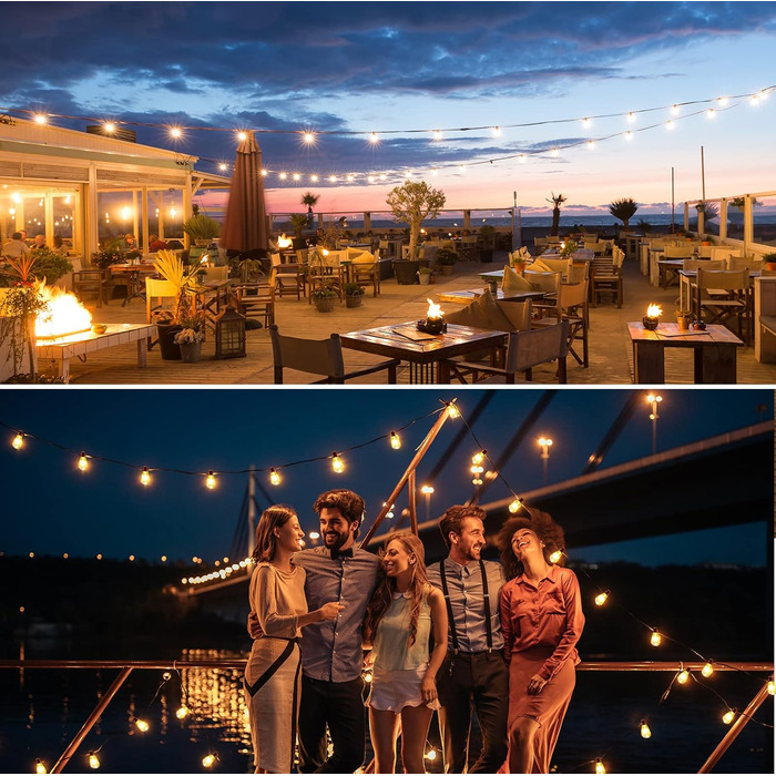 Льорочка з 50+2 LED-лампочками, 30 метрів, IP45, тепле світло, для саду, тераси, святкування, з пультом керування