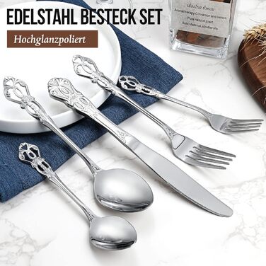 Набір столових приборів 20 предметів Vintage Palast з нержавіючої сталі на 4 особи, поліровані, для посудомийної машини, сріблясті