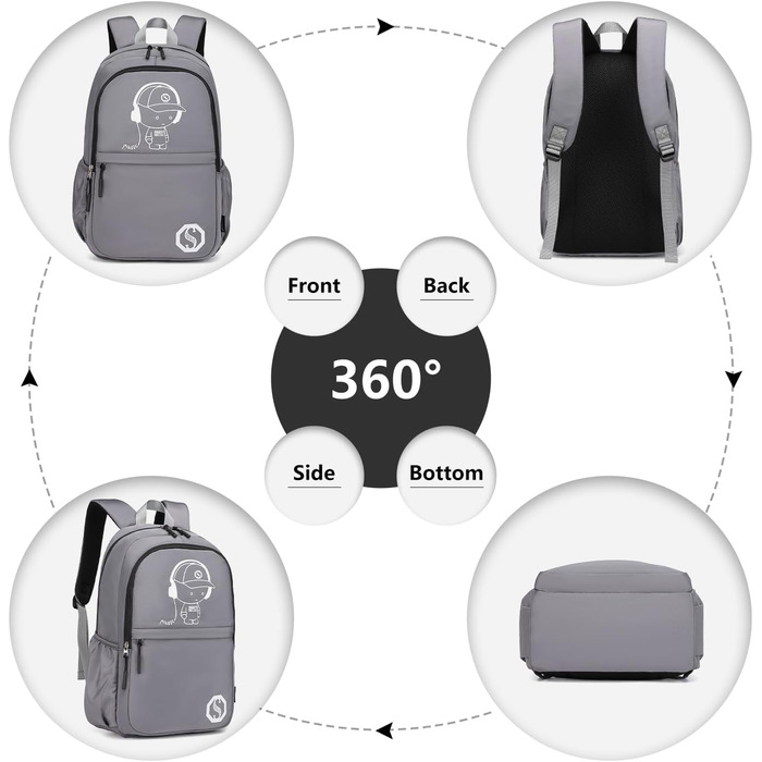 KONO Набір шкільних рюкзаків 3-в-1: рюкзак, сумка через плече, пенал. Для ноутбука 15.6