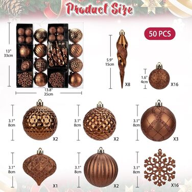 50 шт. прикраси на ялинку: сині ялинкові кулі, ударостійкі, для ялинки, декор, (мідно-бронзові)