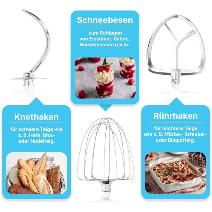 Планетарний міксер Clatronic KM 3765 XXL для випічки, чаша 10л, 1500Вт, тістомішалка з насадками та захистом від бризок (Титан)