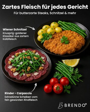 Преміум Fleischklopfer від Brendo: м'ясорубка з масивного нержавіючої сталі, двостороння, з плоскою та зубчастою поверхнею для будь-якого м'яса, + E-Book рецептів, придатна для миття в посудомийній машині, шніцельниця