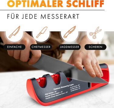 Точилка для ножів AUSTEIN QuickSharp 4-в-1: професійне заточування та шліфування (червона)