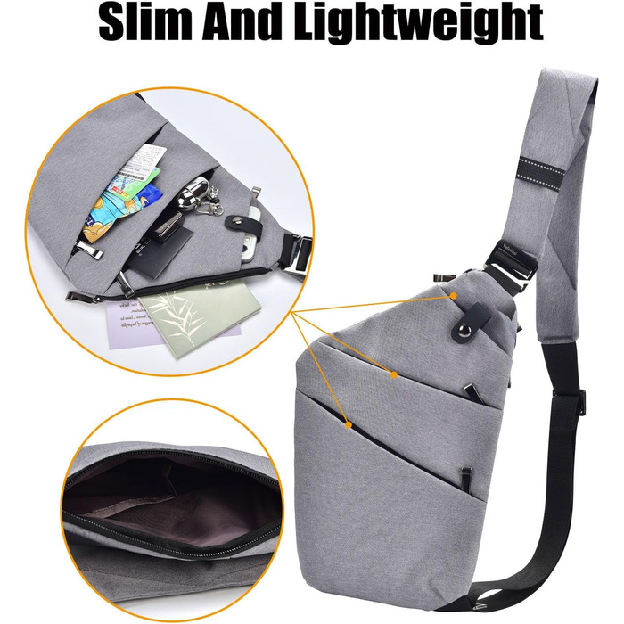Сумка на груди Fibrdoo, антикрадіжна, через плече, чоловіча/жіноча, сіра, для подорожей, спорту та активного відпочинку