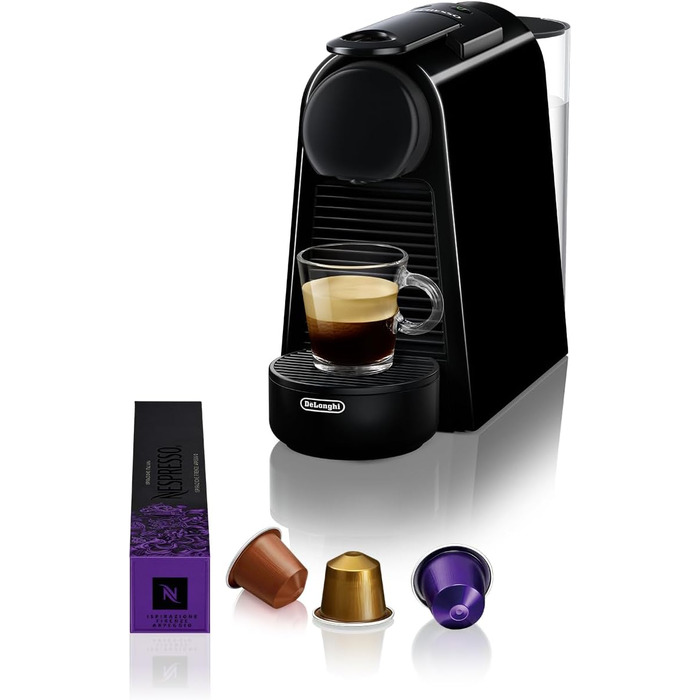 Кавова машина капсульна Nespresso De'Longhi EN 85.B Essenza Mini, 19 бар, 1370 Вт, 0.6 л, компактна, чорна, без спінювача молока, Welcome Set з капсулами різних смаків