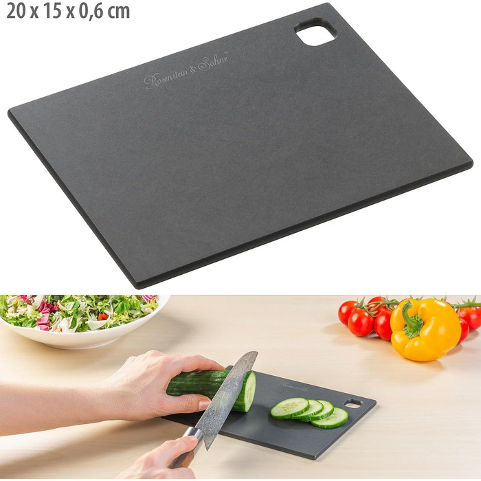 Rosenstein & Söhne Cutting Board: Wood fiber cutting board, dishwasher-safe, black, 20 x 15 x 0.6 cm (Food preparation cutting board, kitchen vegetable boards)…