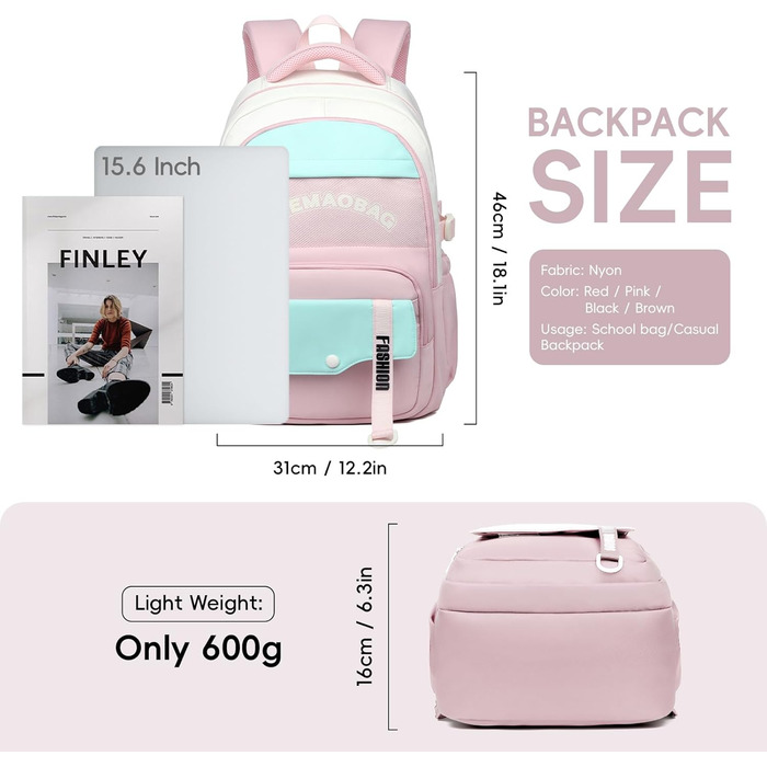 Шкільний рюкзак для дівчаток-підлітків 2025, водонепроникний, для ноутбука 15.6