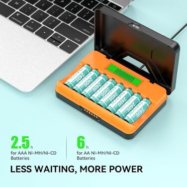 Зарядний пристрій ENEGON 8-Fach для AA/AAA акумуляторів з LCD дисплеєм + 8 Ni-MH AAA акумуляторів 1100mAh, USB-C станція для пульт дистанційного керування, термометрів та електроніки