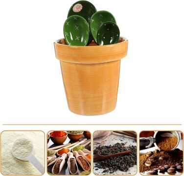 Cabilock Kitchen Measuring Spoon Set Ceramic Cactus Measuring Spoons: 1 Set Cute Measuring Cups and Spoons Porcelain - - Spoon with Holder for Baking Salt Sugar Nuts Dry Ingredients a Kitchen Gadget