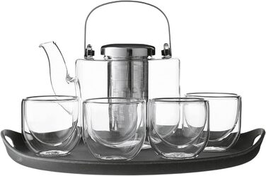 VIVA Scandinavia Teapot with infuser, glass tea maker with heat-resistant tea strainer, glass pot for tealights with burner, suitable for loose leaf tea (without tea bags), 1.3 Liter (Set)