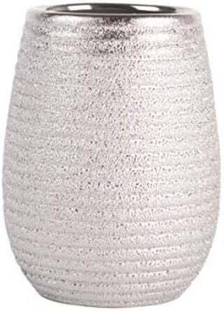 Набір для ванної кімнати MSV Oman, 4 шт. з кераміки: мильниця, тримач для зубних щіток, дозатор для мила та щітка для унітазу, сріблястий