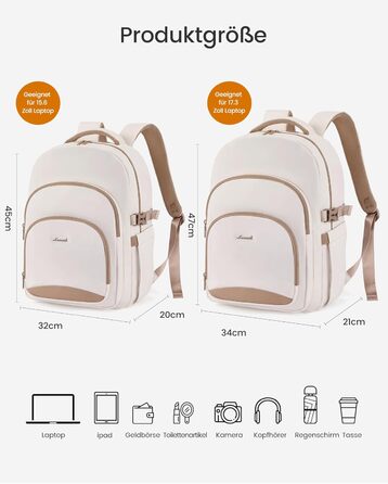 LOVEVOOK Рюкзак для жінок, 15.6 дюймів, водонепроникний, для школи, підлітка, елегантний, на кожен день, для роботи, навчання, подорожей, універсальний (15.6 дюймів, Бежевий)