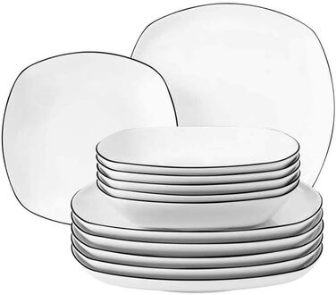 Seltmann Lido Tableware Set, Angular, Black, 12-Piece, 1-piece