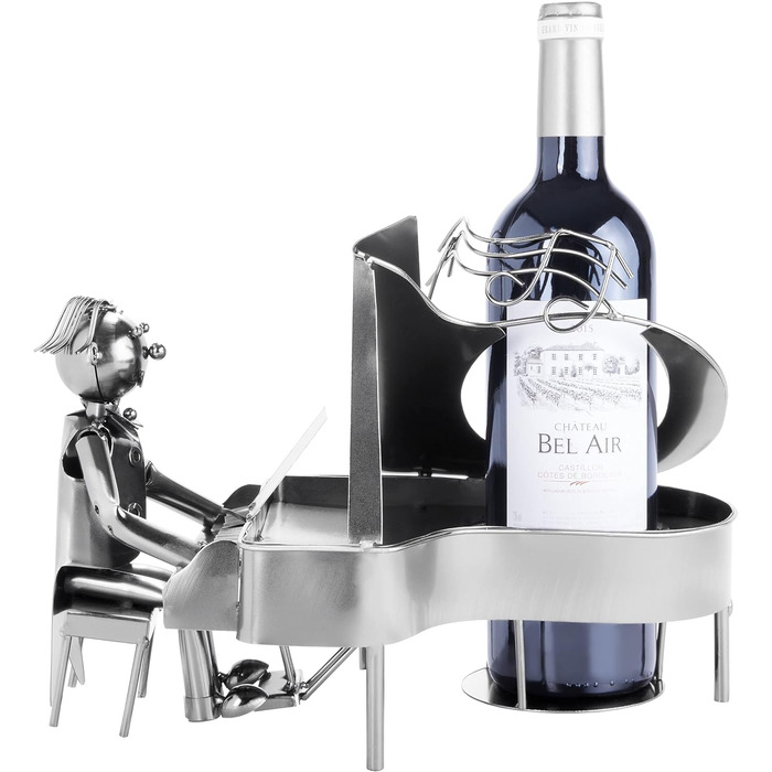 BRUBAKER Wine Bottle Holder Pianist Piano Player Metal Sculpture with Gift Card