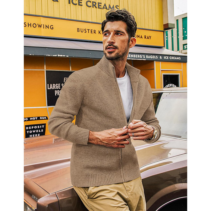 Чоловіча вітрозахисна куртка-кардиган PJ PAUL JONE з коміром-стійкою та блискавкою, колір верблюжий (S)