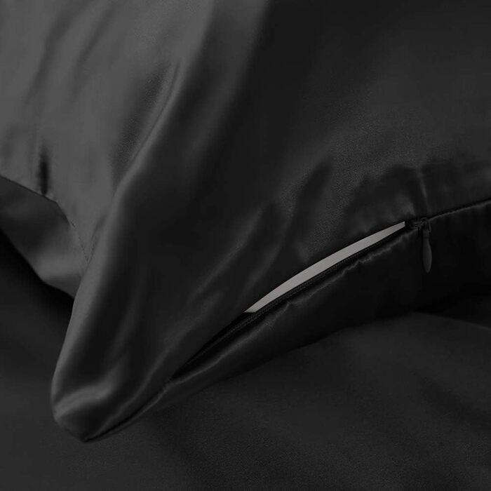 THXSILK 2-Pack Pillowcases Silk 25 Momme - 100% Natural Silk Pillowcases with Zipper for Hair - 2 Pieces, Black, 40x80cm