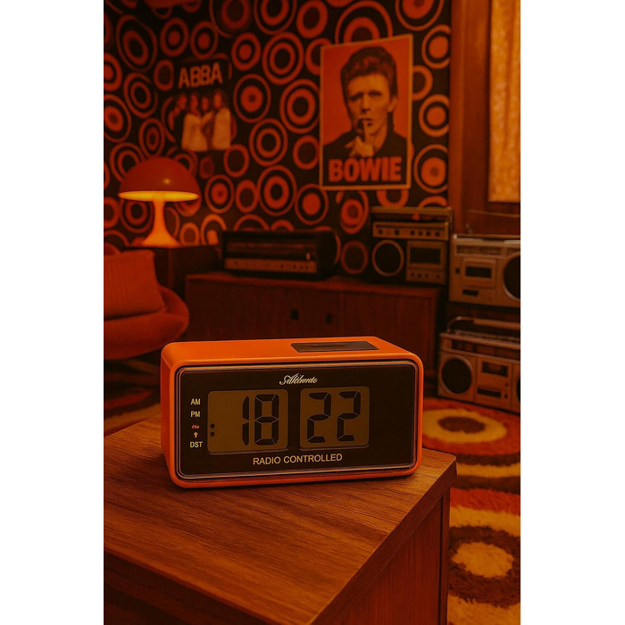 Цифровий радіо-будильник Atlanta з LCD-дисплеєм, функцією Snooze та підсвіткою, ретро-дизайн, безшумний (без тікання), помаранчевий — 1881-12