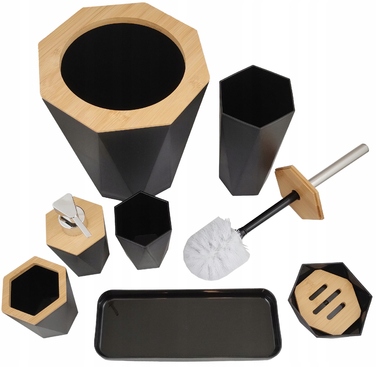 Набір аксесуарів для ванної кімнати (7 предметів): ершик для унітаза, кошик, дозатор, сірий колір