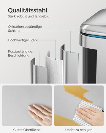 SONGMICS Відро для сміття 40 л з 2 відсіками (2 x 20 л), металевий третемер з пластиковим внутрішнім відром, Softclose, герметичний, білий LTB40WT (срібний)