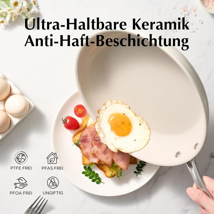 Redchef Ceramic Induction Nonstick Pan Set - 20/24/28cm - PTFE, PFAS, PFOA Free - Compatible with All Cooktops, Oven Safe, Dishwasher Safe
