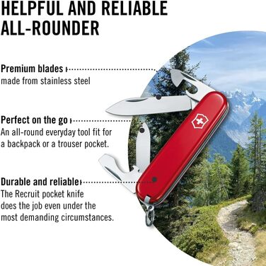 Мультитул Victorinox Recruit: Швейцарський ніж з 10 функціями, ніж, відкривачка для консервів, викрутка 3 мм