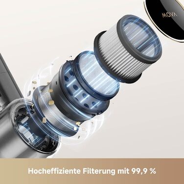 Mova S5 Sense: Бездротовий акумуляторний пилосос з тривалою роботою до 97 хвилин, для килимів, твердих підлог та шерсті тварин. Тиха, самостійна, з антизаплутуванням.