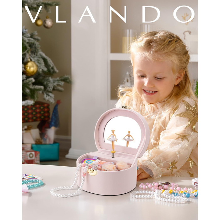 Скринька для прикрас Vlando для підлітків, дівчаток, органайзер для ювелірних виробів з дзеркалом, PU-шкіра, подарунок для дівчат та жінок (півмісяць, абрикосовий)
