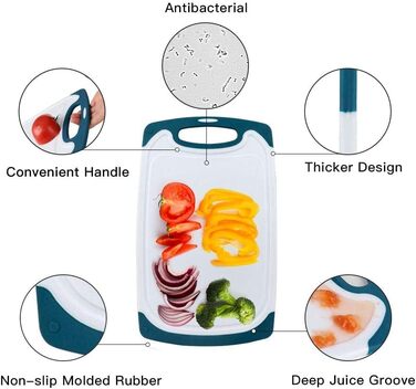 Набір з 3 дерев'яних обробних дощок SKERITO для кухні (синій, зелений, червоний) з антиковзкими ручками та жолобками для соку