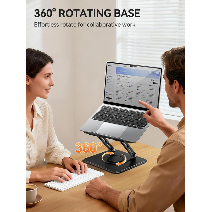 Підставка для ноутбука на стіл Tounee, регульована, 360° обертання, ергономічна, для MacBook Pro, Air та ноутбуків 10-16 дюймів – чорна