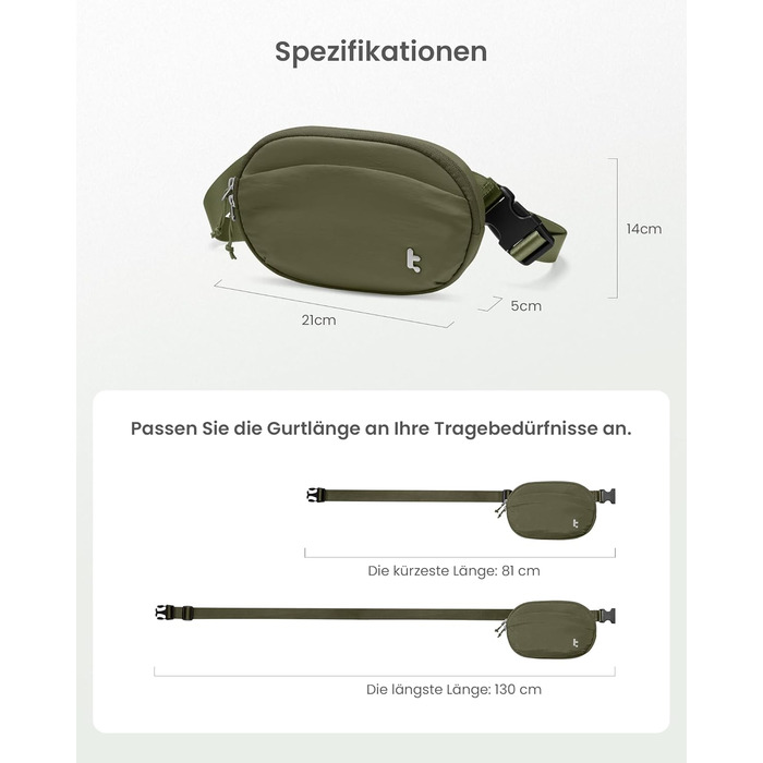 tomtoc жіноча поясна сумка, нагрудна сумка з RFID захистом, 1.5 л, зелена