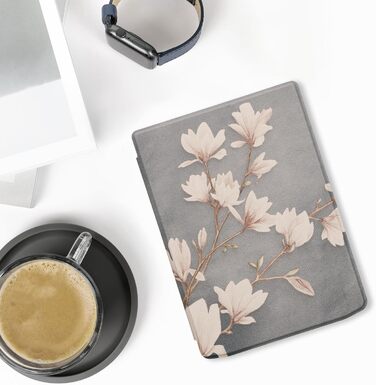 Чохол-книжка kwmobile для Pocketbook InkPad 4 / Color 3 / Color 2 / Vivlio InkPad 4 / InkPad Color 3 - Magnolien Taupe Weiß Blaugrau
