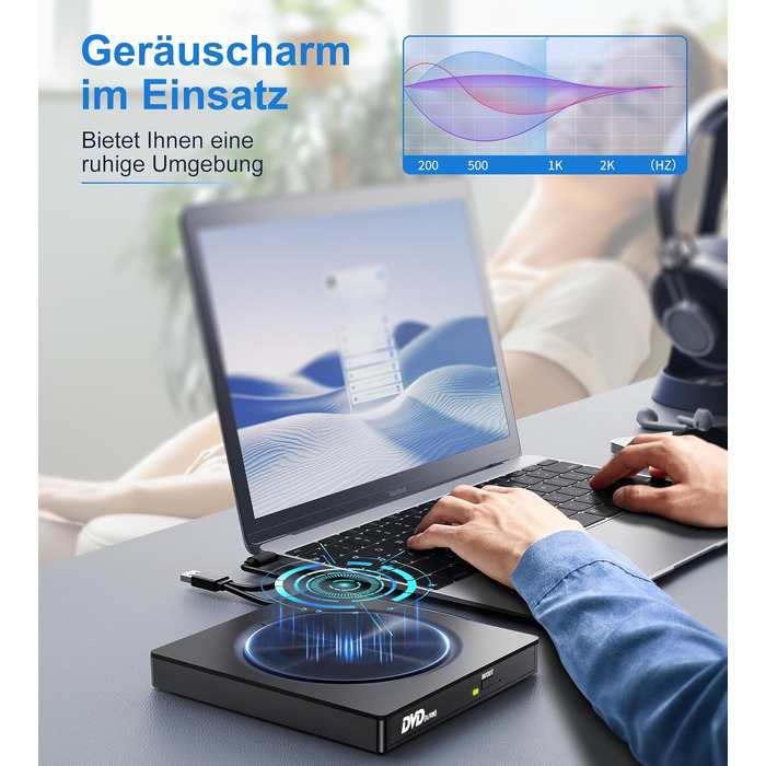 Зовнішній CD/DVD привід USB 3.0 та USB-C, оптичний накопичувач CD/DVD +/-RW ROM Brenner для ноутбука, ПК, MacBook, iMac (Windows, MacOS, Linux)