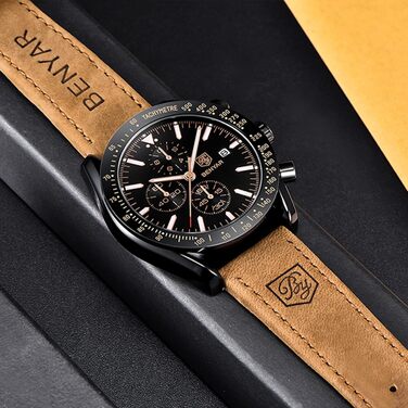 Годинник чоловічий BENYAR з коричневим шкіряним ремінцем, кварцовий хронограф, чоловічий годинник з датою, водонепроникний, спортивний годинник з блакитно-чорним циферблатом