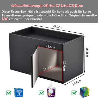 Tissue Box Linen with Drawers, Square Cosmetic Tissue Box with Magnetic Closure, Tissue Box with Side Pocket for Cell Phones, Cosmetic Brushes, Remote Controls, Office Supplies, Perfumes (Black)