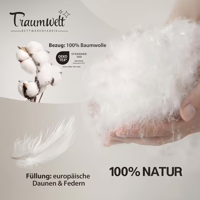 Dreamworld Nature Down Comforter Made in Germany, 135x200 cm, made of 90% down and 10% feathers, winter duvet, suitable for allergy sufferers (nomite), Öko-Tex 100 Class 1 certified, Downpass 135 x 200 cm winter duvet