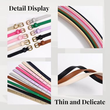 LEACOOLKEY Набір з 4 тонких шкіряних жіночих ременів для суконь, джинсів та штанів з золотою пряжкою (100см, 130см). Підходить для об'єму талії 66-79см та 104-114см. Кольори: золото, сірий, рожевий, фіолетовий