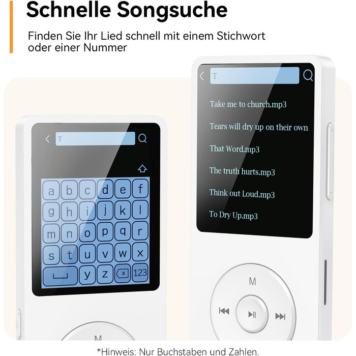 MP3 плеєр AGPTEK 64GB Bluetooth 5.3 з динаміком, радіо FM, підтримкою TF-карти 128GB, білий