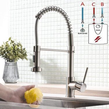 Змішувач для кухні з висувною лійкою, 360° обертання, щіткове золото, для кухні